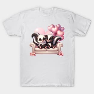 Valentine Raccoon Couple Sitting Sofa T-Shirt